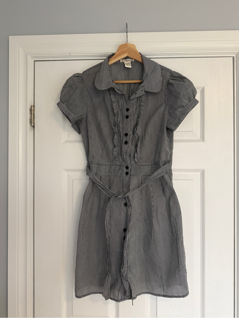 6 degrees Gray Short-Sleeve Shirt Dress with Tie Waist